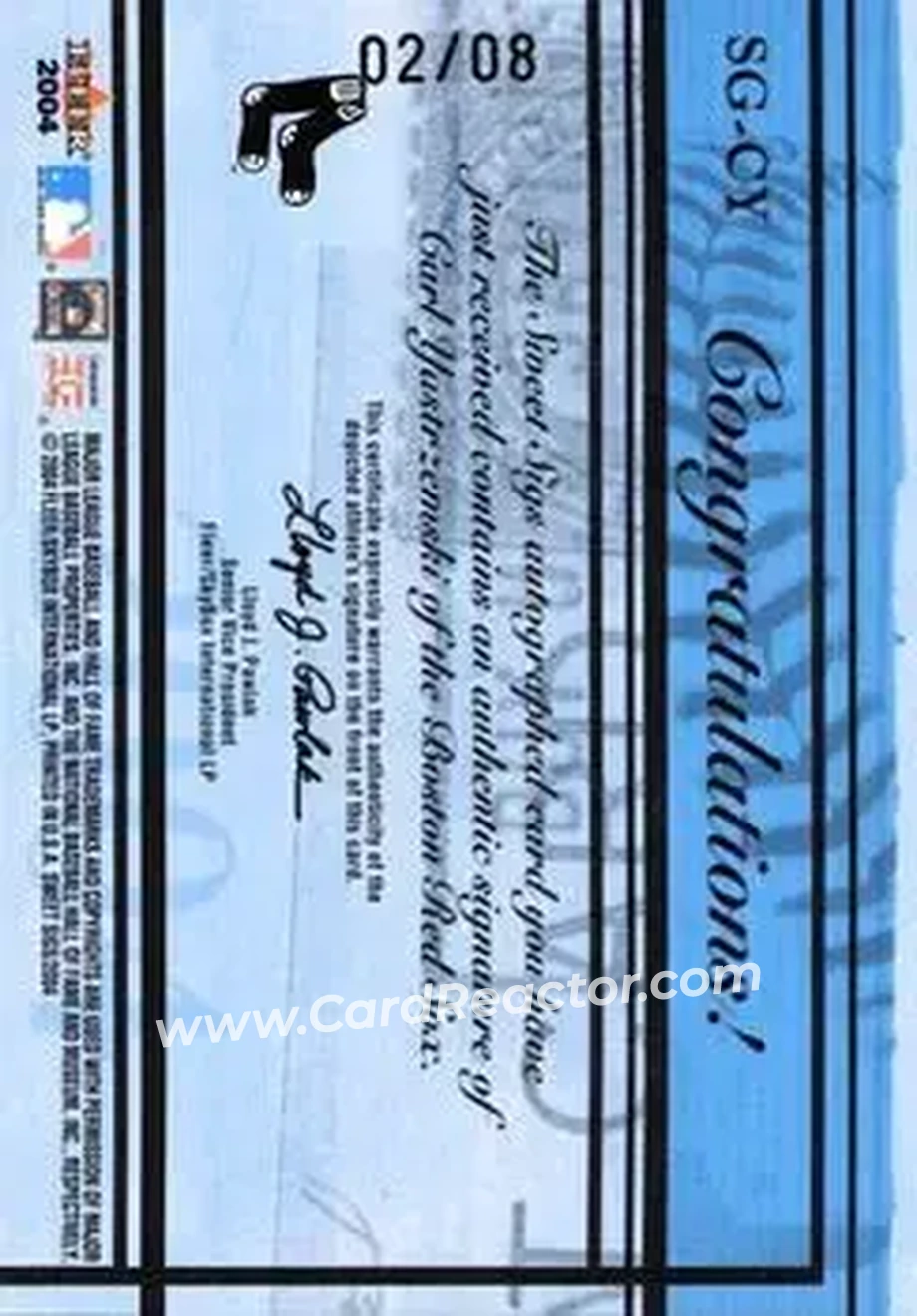 2004 Fleer Sweet Sigs - Autograph Platinum #SG-CY - Carl Yastrzemski - Boston Red Sox - Back
