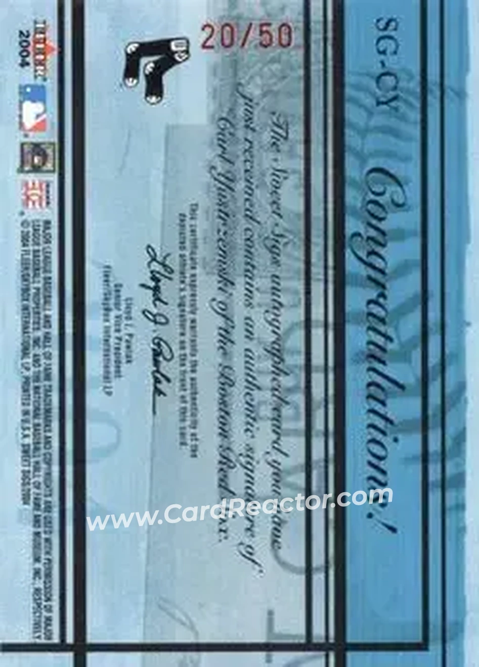 2004 Fleer Sweet Sigs - Autograph Red #SG-CY - Carl Yastrzemski - Boston Red Sox - Back