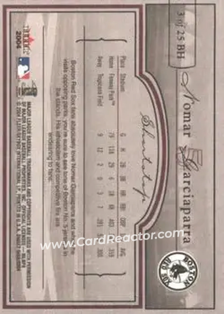 2004 Fleer Sweet Sigs - Ballpark Heroes #3BH - Nomar Garciaparra - Boston Red Sox - Back