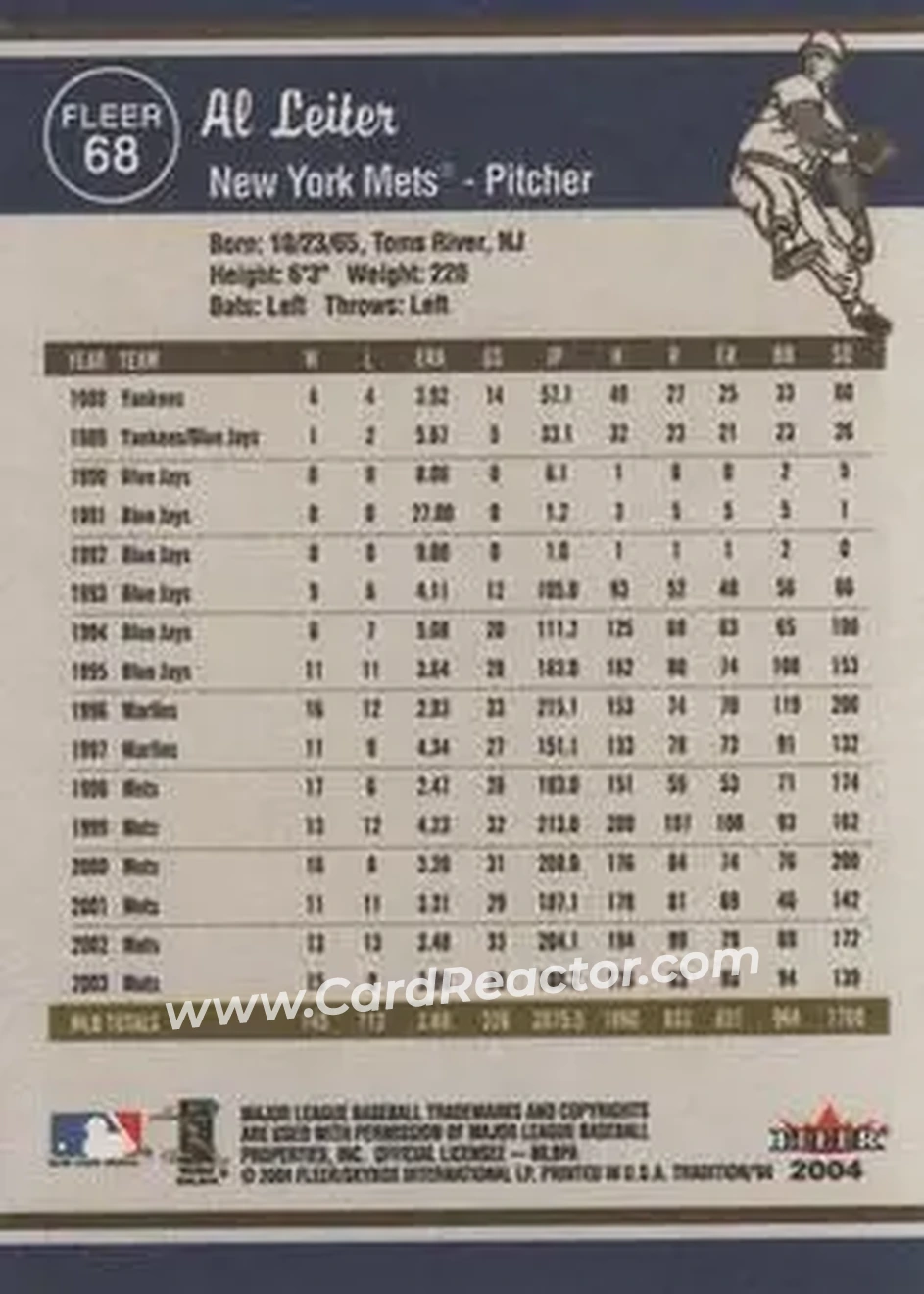 2004 Fleer Tradition #68 - Al Leiter - New York Mets - Back