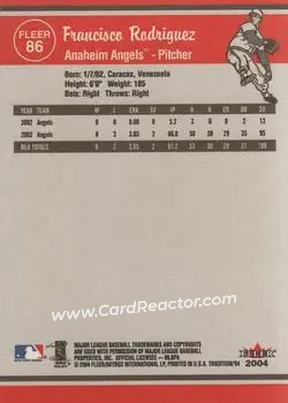 2004 Fleer Tradition #86 - Francisco Rodriguez - Anaheim Angels - Back