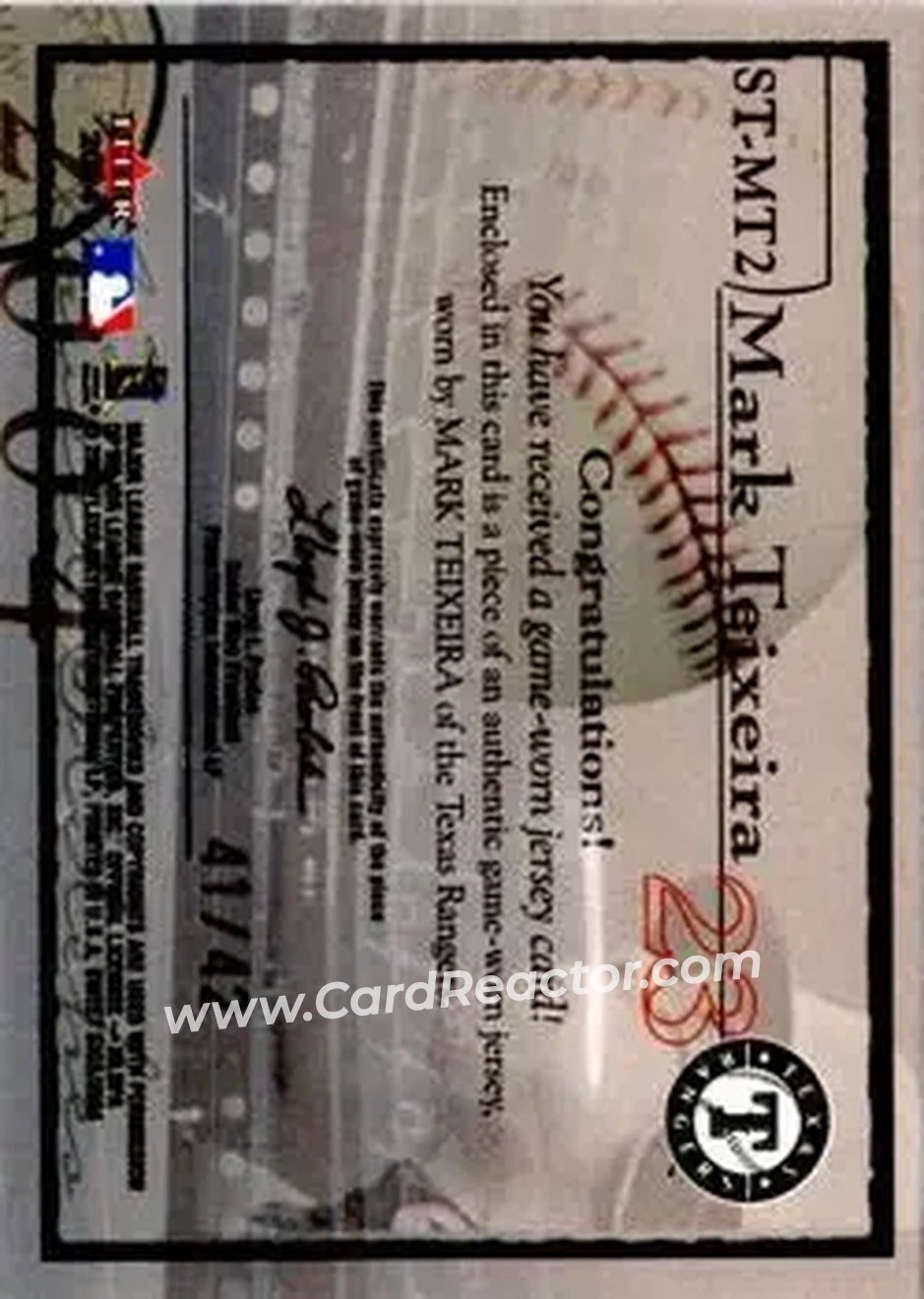 2004 Fleer Sweet Sigs - Sweet Stitches Patch Black #ST-MT2 - Mark Teixeira - Texas Rangers - Back