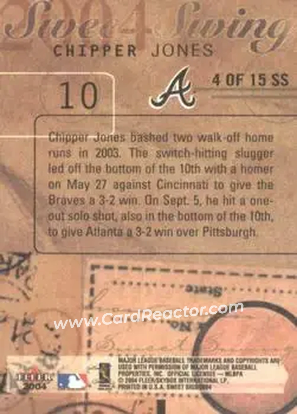 2004 Fleer Sweet Sigs - Sweet Swing #4SS - Chipper Jones - Atlanta Braves - Back