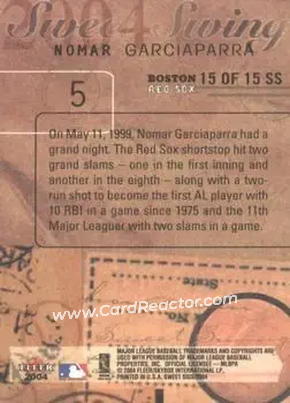 2004 Fleer Sweet Sigs - Sweet Swing #15SS - Nomar Garciaparra - Boston Red Sox - Back