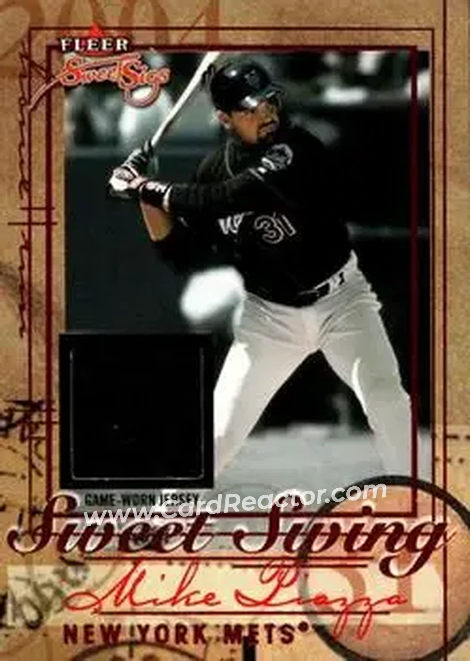 2004 Fleer Sweet Sigs - Sweet Swing Jersey Red #SS/MP - Mike Piazza - New York Mets - Front 2004 Fleer Sweet Sigs - Sweet Swing Jersey Red #SS/MP - Mike Piazza - New York Mets - Front