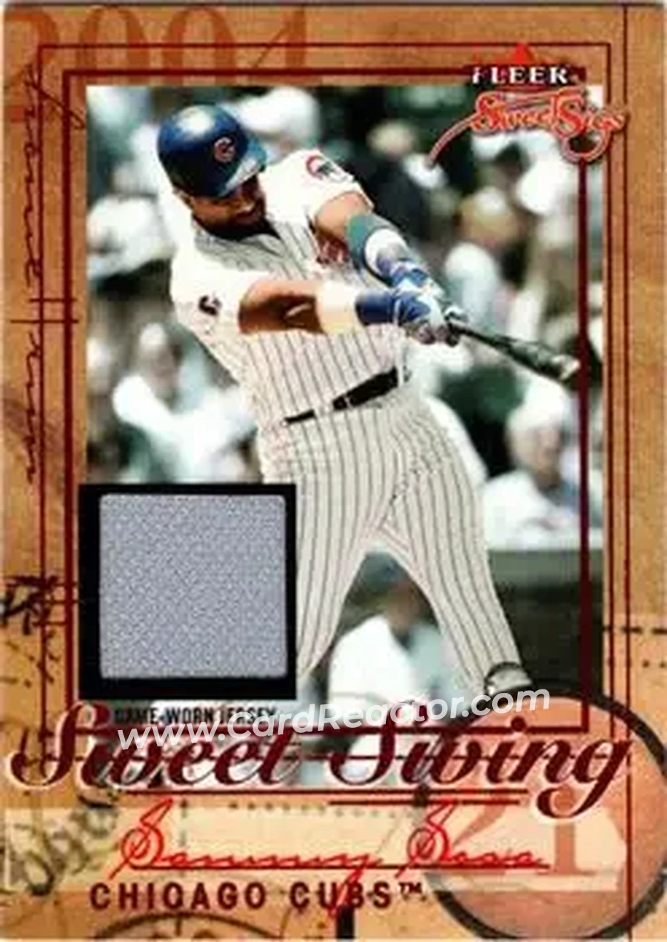 2004 Fleer Sweet Sigs - Sweet Swing Jersey Red #SS/SS - Sammy Sosa - Chicago Cubs - Front 2004 Fleer Sweet Sigs - Sweet Swing Jersey Red #SS/SS - Sammy Sosa - Chicago Cubs - Front
