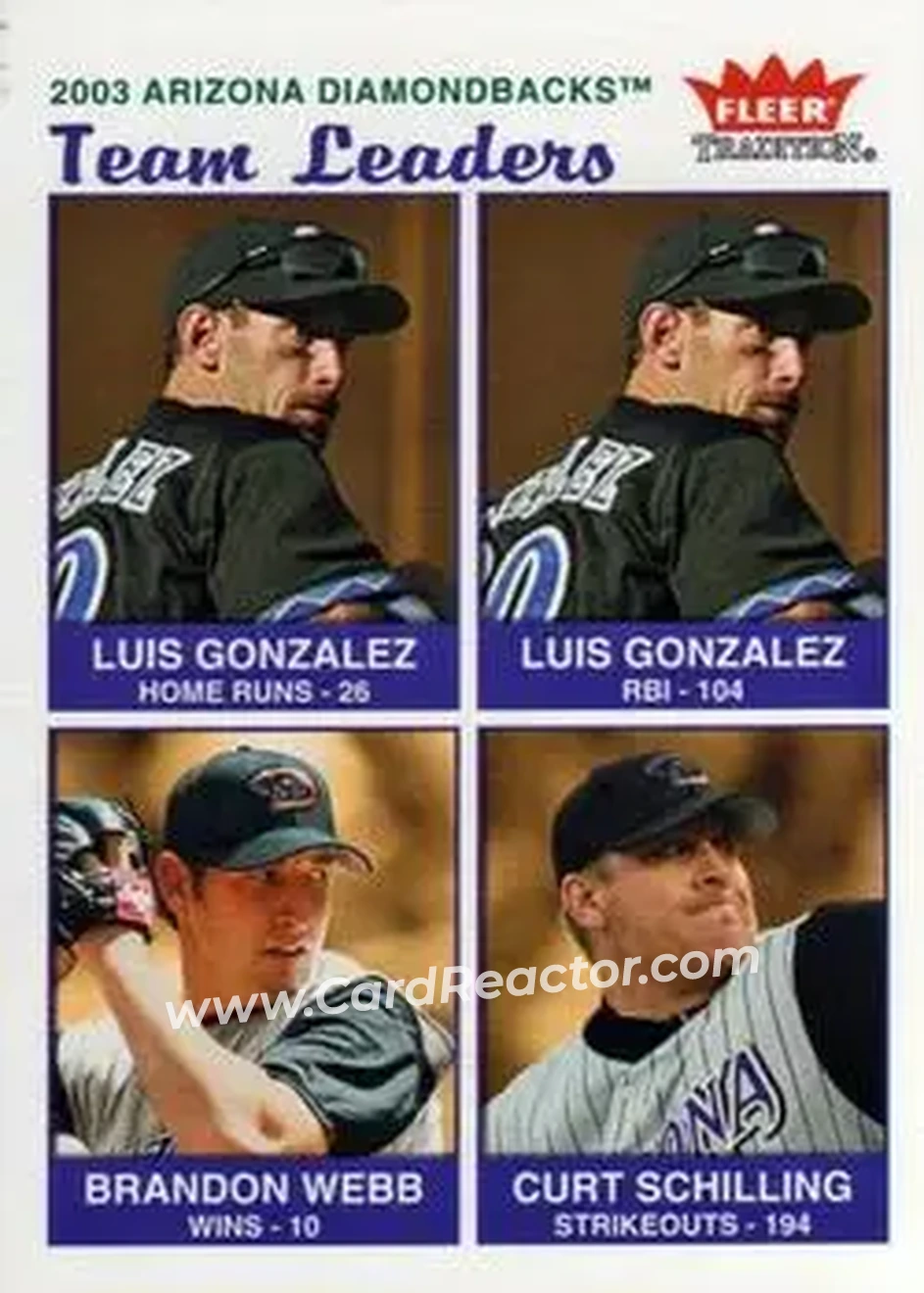 2004 Fleer Tradition #12 - Luis Gonzalez - Brandon Webb - Curt Schilling - Arizona Diamondbacks - Front