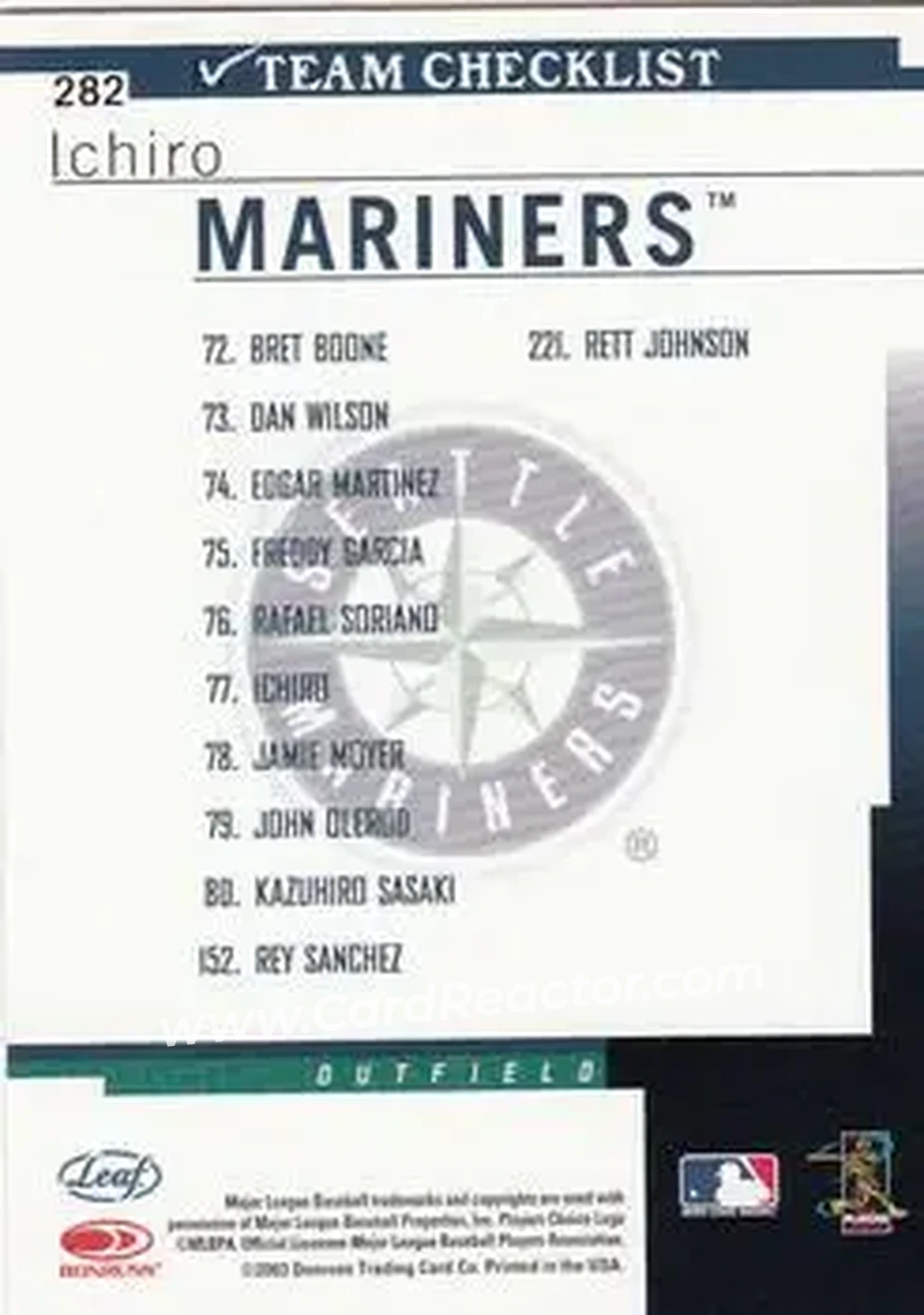 2004 Leaf #282 - Ichiro - Seattle Mariners - Back