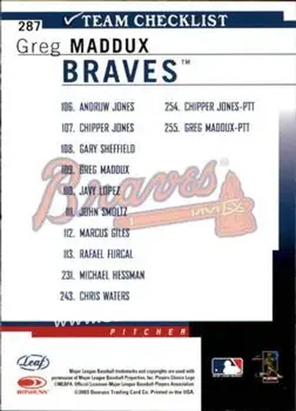 2004 Leaf #287 - Greg Maddux - Atlanta Braves - Back 2004 Leaf #287 - Greg Maddux - Atlanta Braves - Back