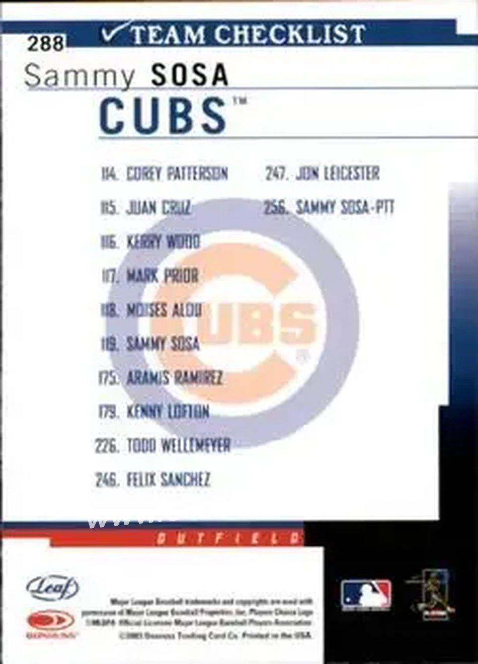 2004 Leaf #288 - Sammy Sosa - Chicago Cubs - Back