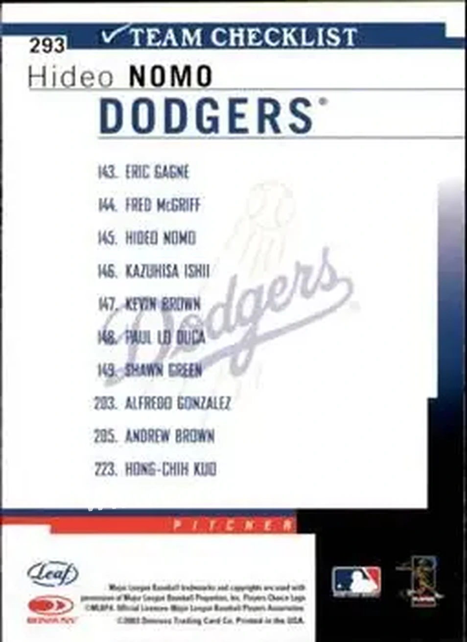 2004 Leaf #293 - Hideo Nomo - Los Angeles Dodgers - Back