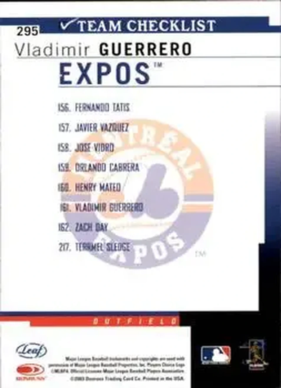 2004 Leaf #295 - Vladimir Guerrero - Montreal Expos - Back