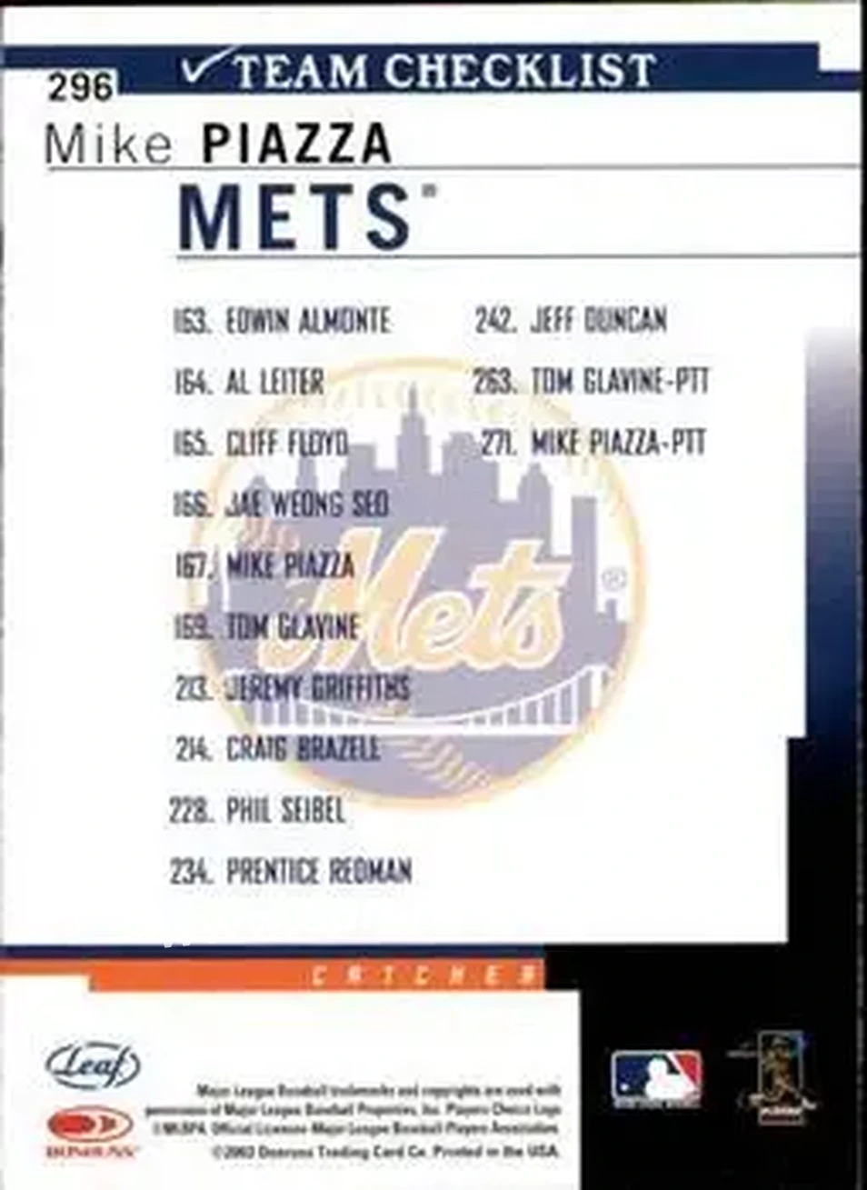 2004 Leaf #296 - Mike Piazza - New York Mets - Back
