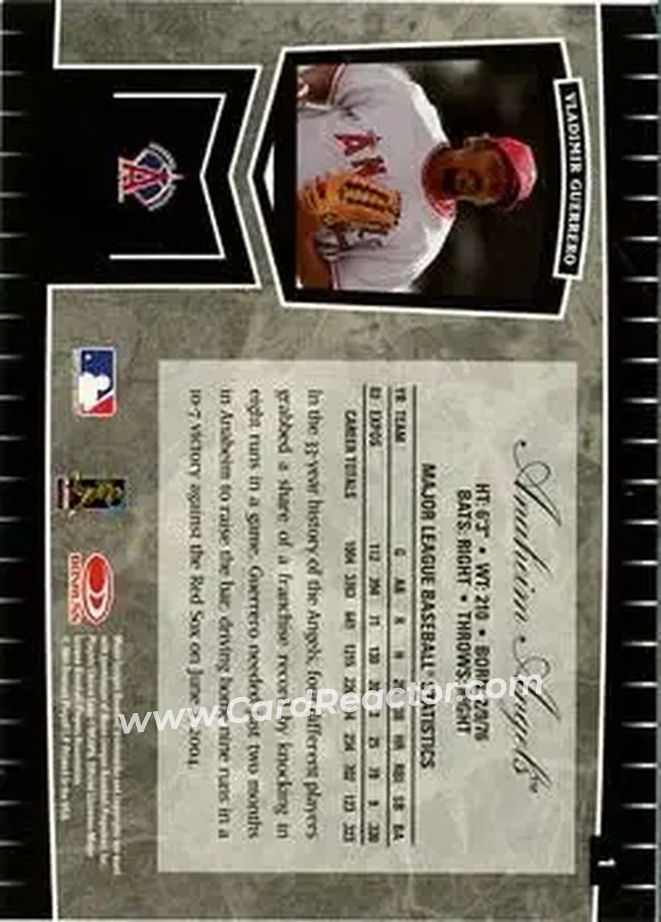 2004 Leaf Certified Cuts #1 - Vladimir Guerrero - Anaheim Angels - Back