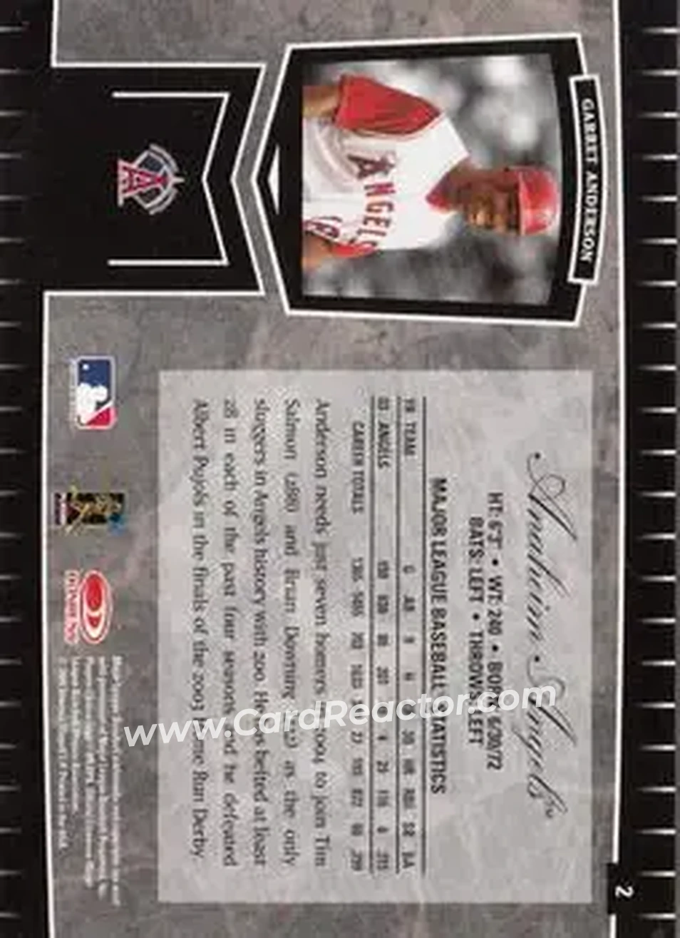 2004 Leaf Certified Cuts #2 - Garret Anderson - Anaheim Angels - Back