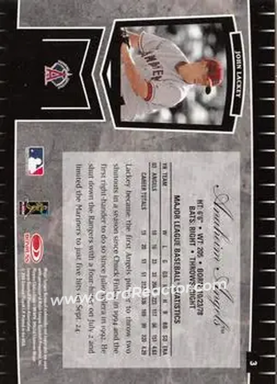 2004 Leaf Certified Cuts #3 - John Lackey - Anaheim Angels - Back