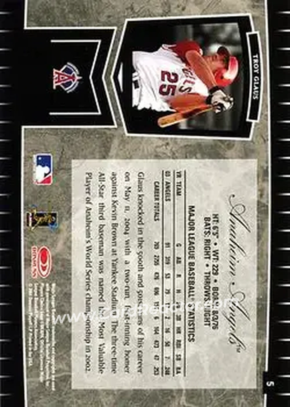 2004 Leaf Certified Cuts #5 - Troy Glaus - Anaheim Angels - Back