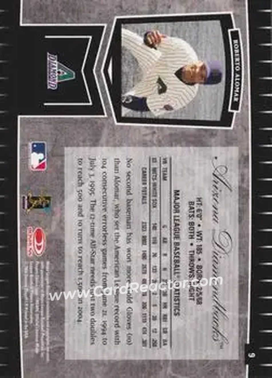 2004 Leaf Certified Cuts #9 - Roberto Alomar - Arizona Diamondbacks - Back