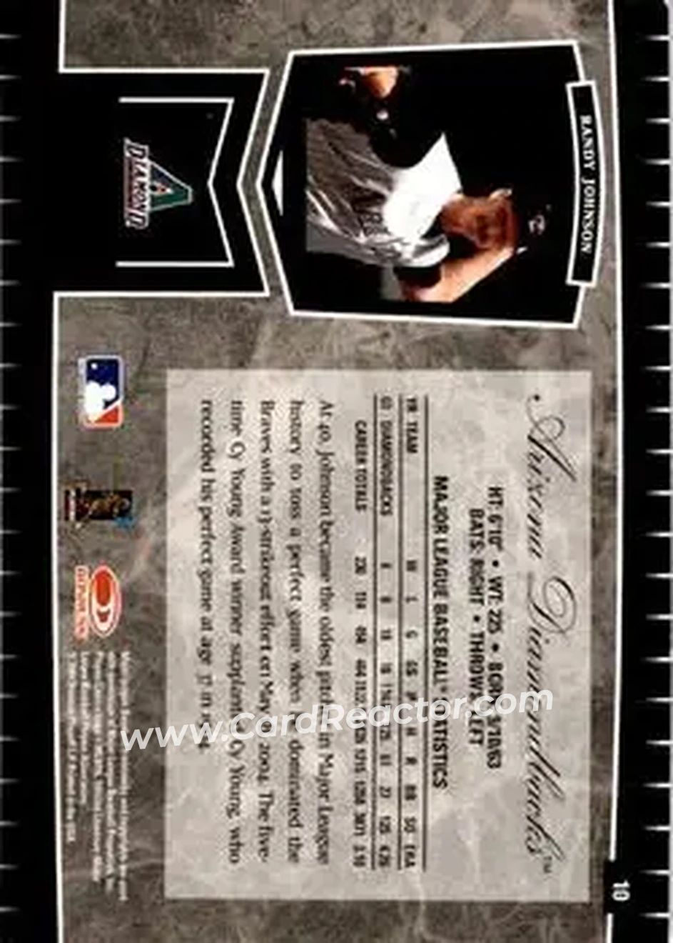2004 Leaf Certified Cuts #10 - Randy Johnson - Arizona Diamondbacks - Back