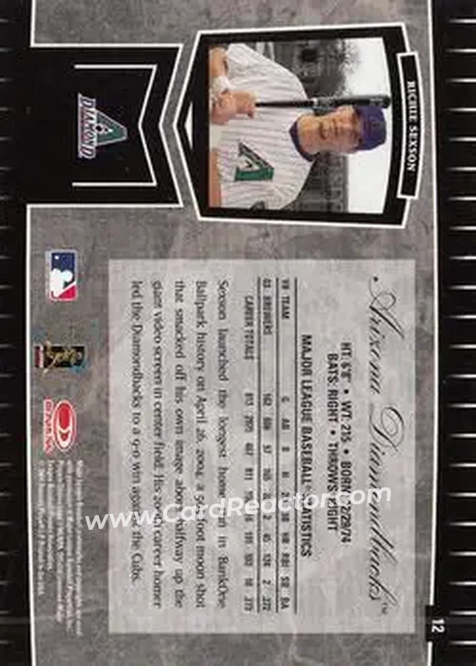 2004 Leaf Certified Cuts #12 - Richie Sexson - Arizona Diamondbacks - Back