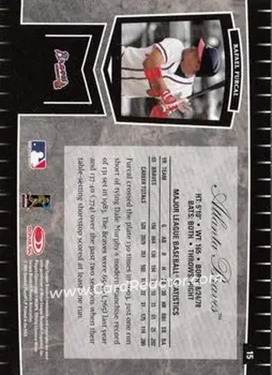 2004 Leaf Certified Cuts #15 - Rafael Furcal - Atlanta Braves - Back