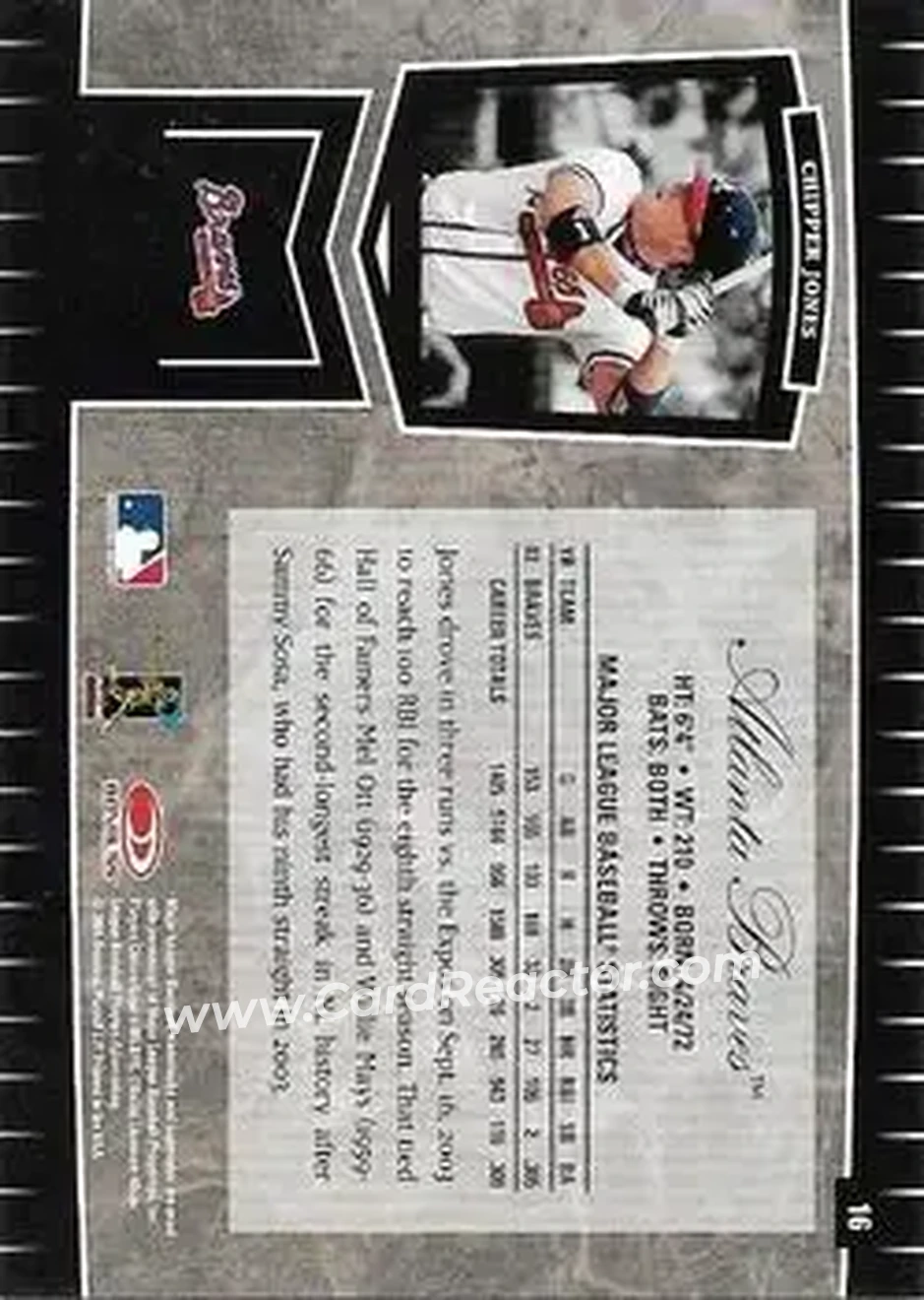 2004 Leaf Certified Cuts #16 - Chipper Jones - Atlanta Braves - Back
