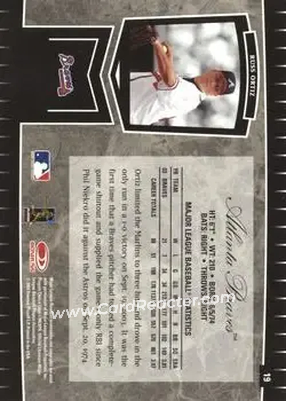 2004 Leaf Certified Cuts #19 - Russ Ortiz - Atlanta Braves - Back