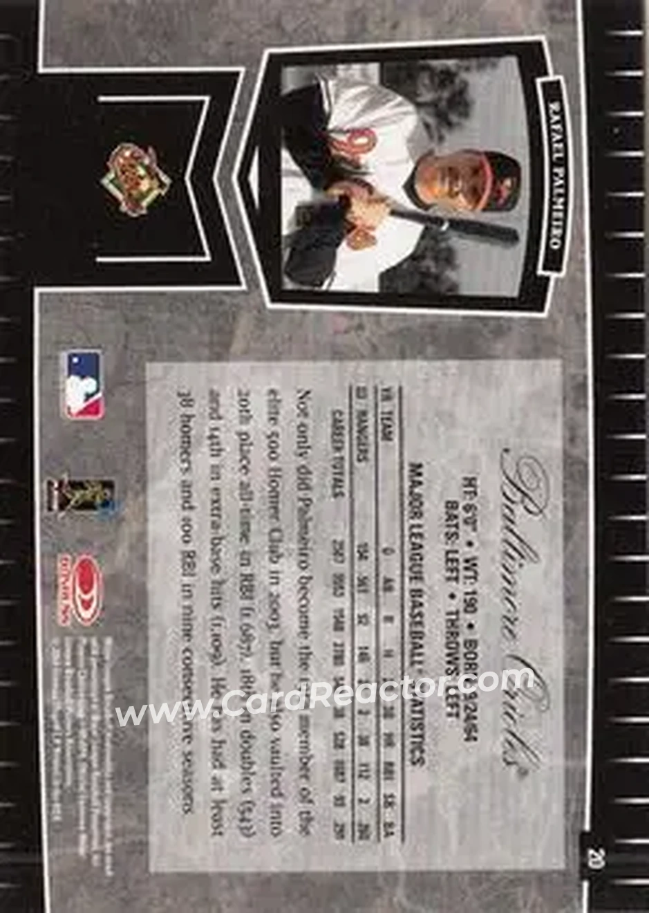 2004 Leaf Certified Cuts #20 - Rafael Palmeiro - Baltimore Orioles - Back