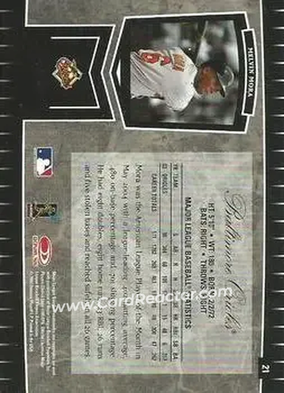 2004 Leaf Certified Cuts #21 - Melvin Mora - Baltimore Orioles - Back 2004 Leaf Certified Cuts #21 - Melvin Mora - Baltimore Orioles - Back