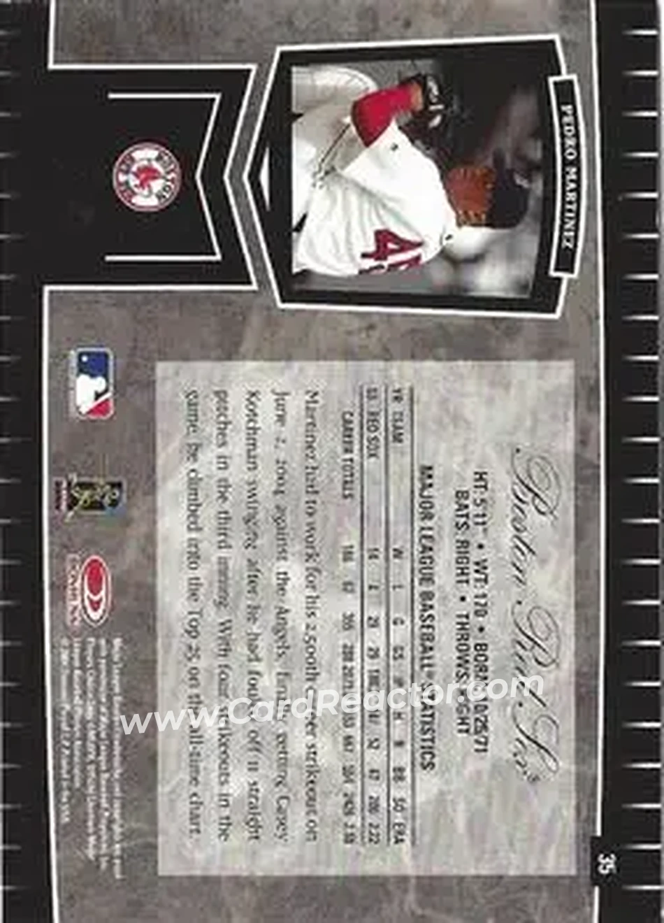 2004 Leaf Certified Cuts #35 - Pedro Martinez - Boston Red Sox - Back