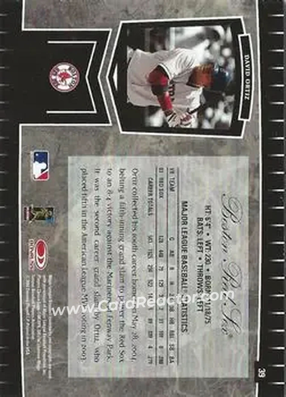 2004 Leaf Certified Cuts #39 - David Ortiz - Boston Red Sox - Back 2004 Leaf Certified Cuts #39 - David Ortiz - Boston Red Sox - Back