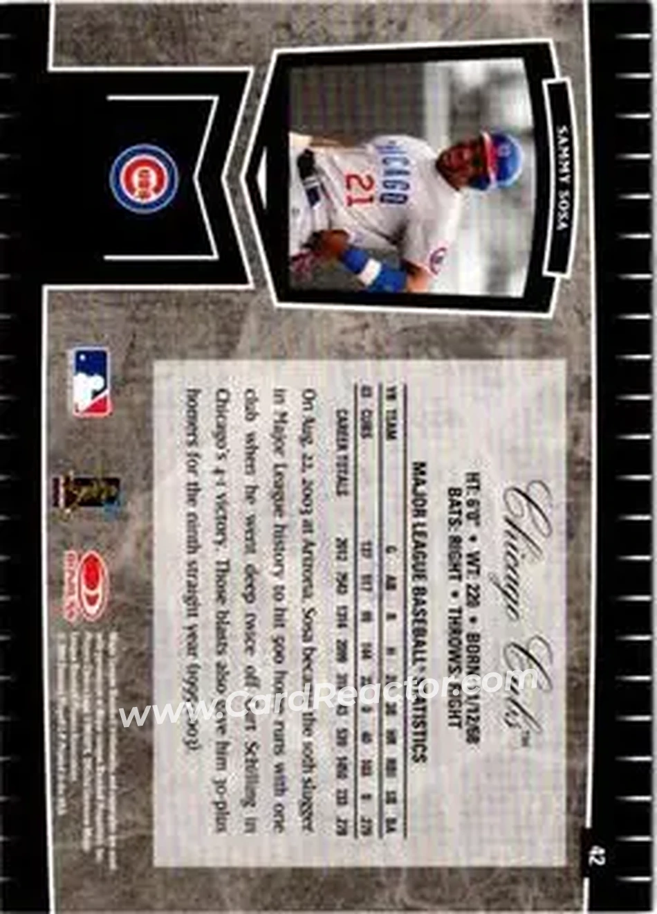 2004 Leaf Certified Cuts #42 - Sammy Sosa - Chicago Cubs - Back