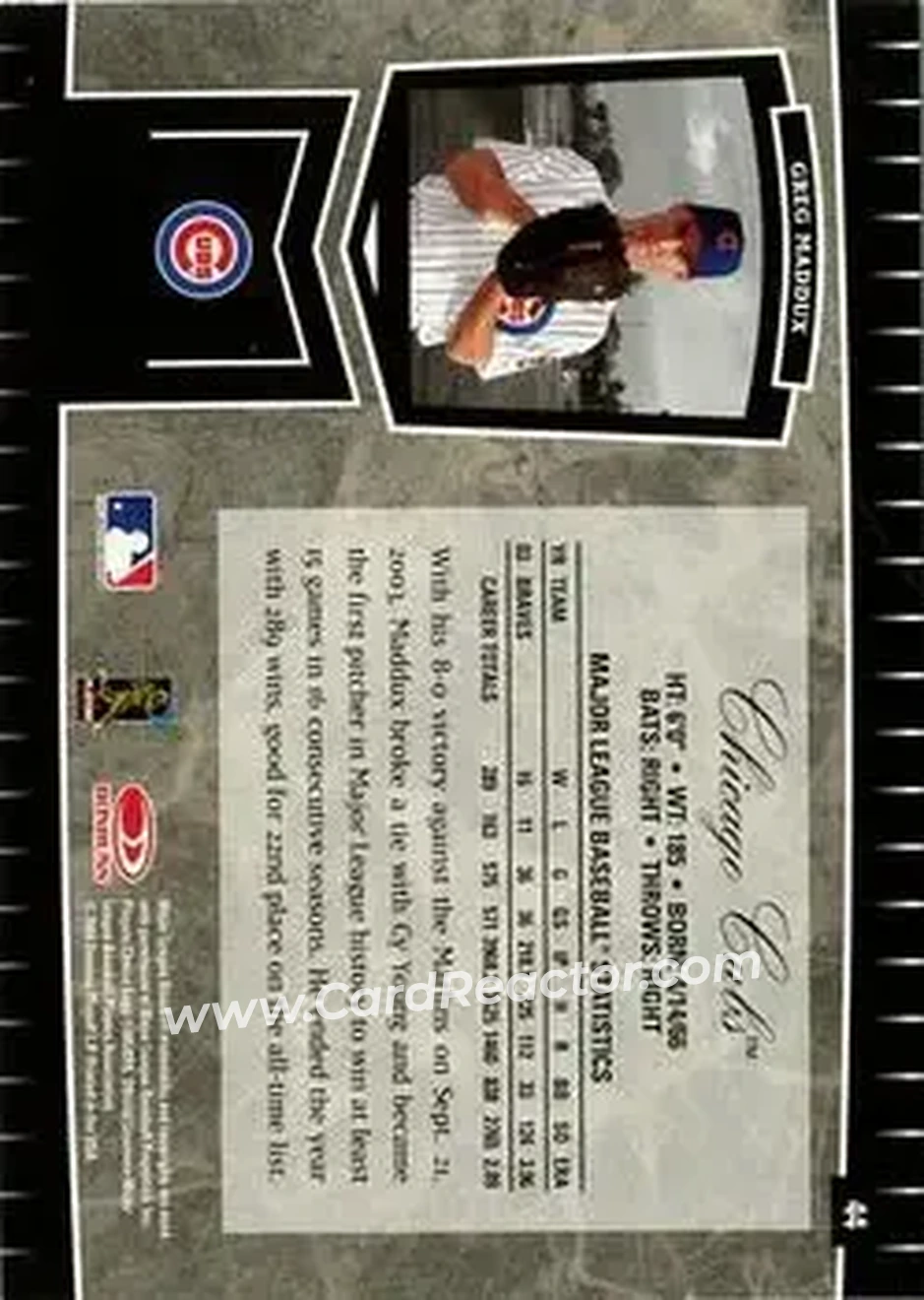 2004 Leaf Certified Cuts #44 - Greg Maddux - Chicago Cubs - Back