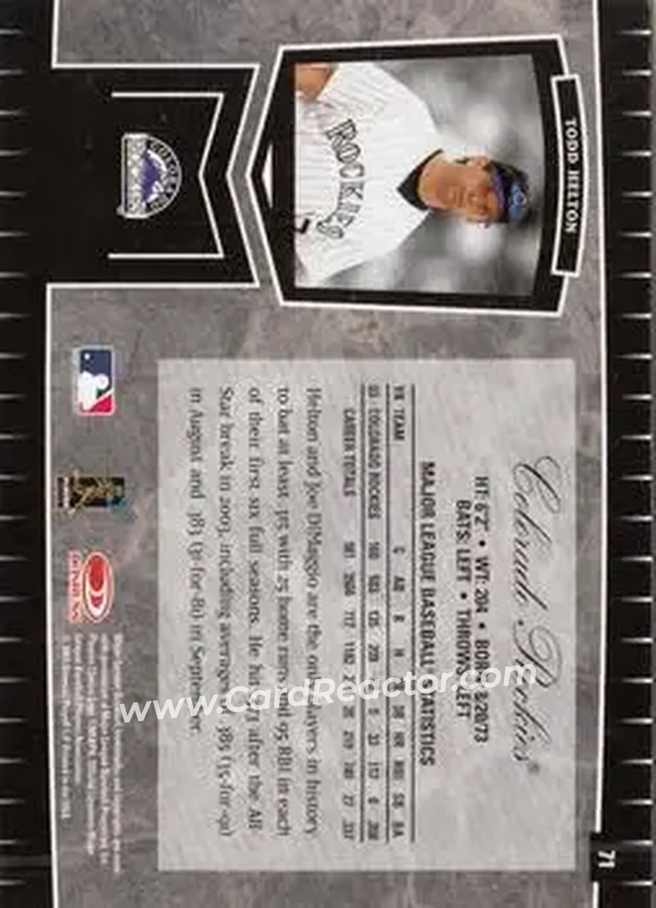 2004 Leaf Certified Cuts #71 - Todd Helton - Colorado Rockies - Back