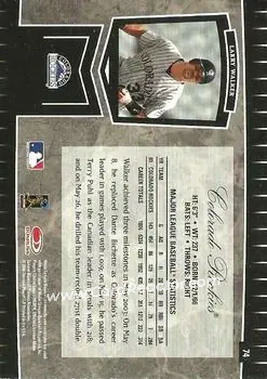 2004 Leaf Certified Cuts #74 - Larry Walker - Colorado Rockies - Back 2004 Leaf Certified Cuts #74 - Larry Walker - Colorado Rockies - Back