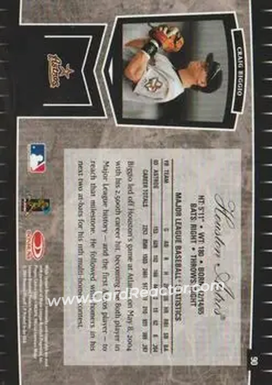 2004 Leaf Certified Cuts #90 - Craig Biggio - Houston Astros - Back