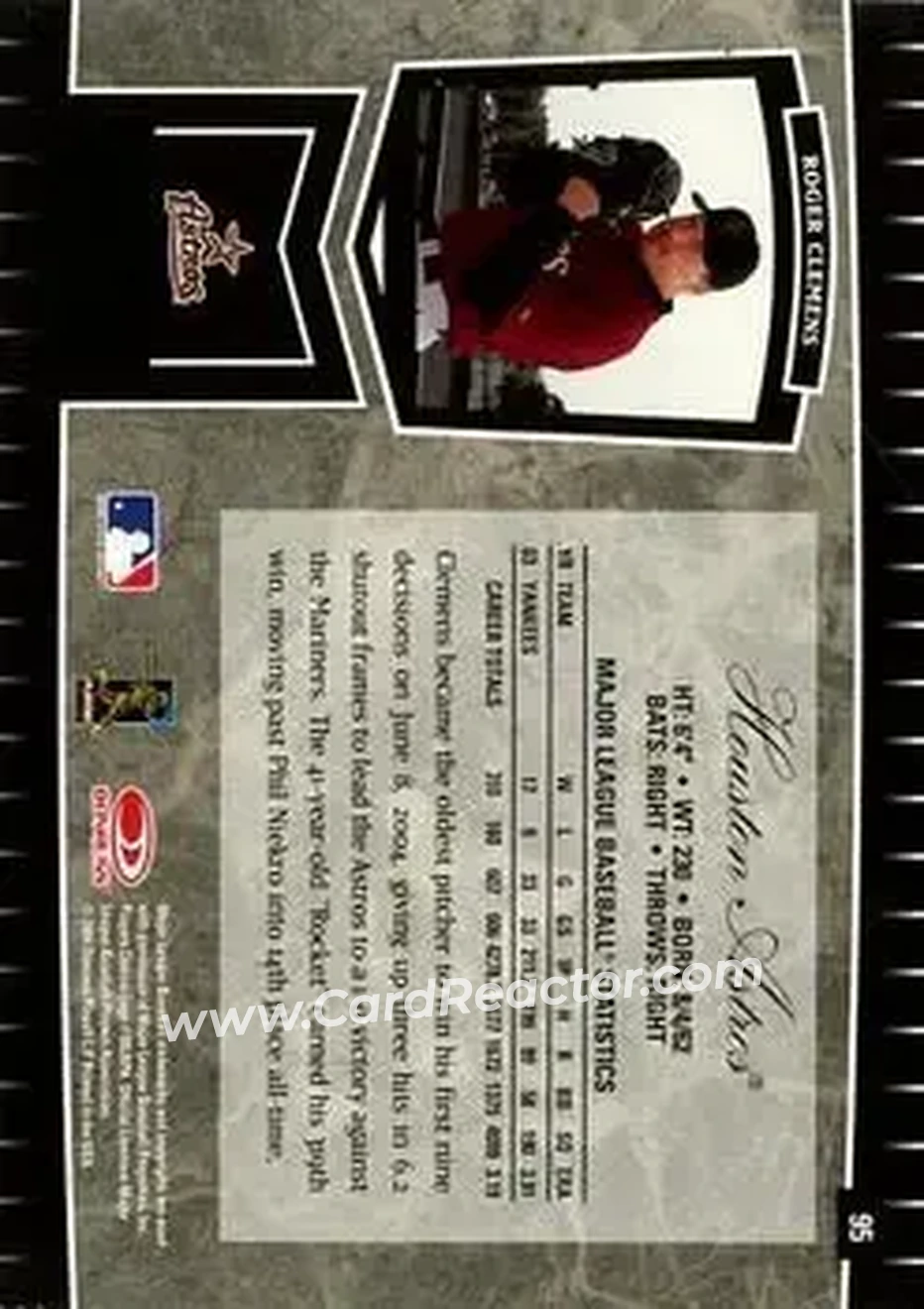 2004 Leaf Certified Cuts #95 - Roger Clemens - Houston Astros - Back