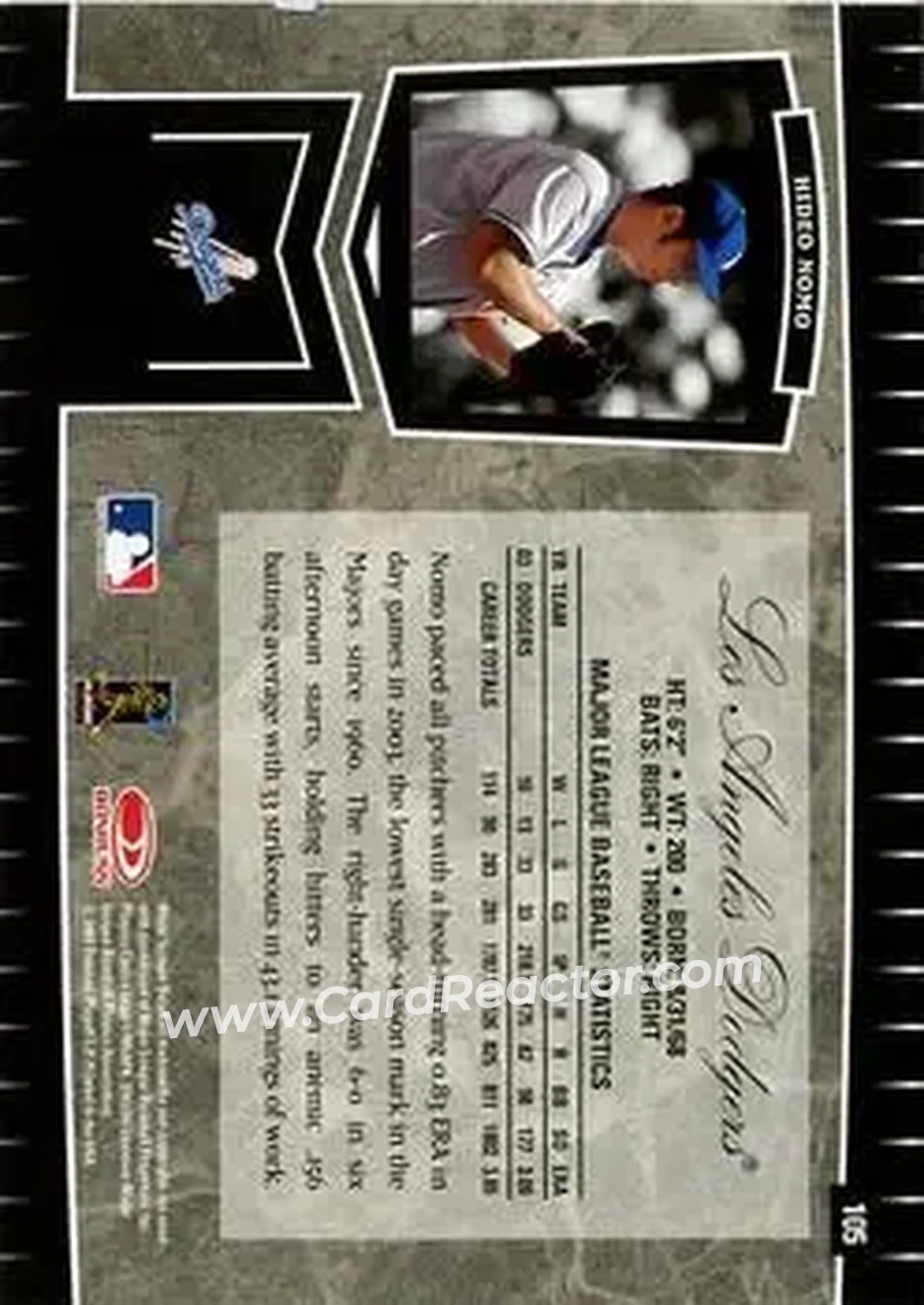 2004 Leaf Certified Cuts #105 - Hideo Nomo - Los Angeles Dodgers - Back