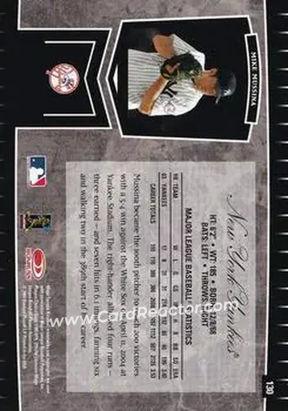 2004 Leaf Certified Cuts #130 - Mike Mussina - New York Yankees - Back