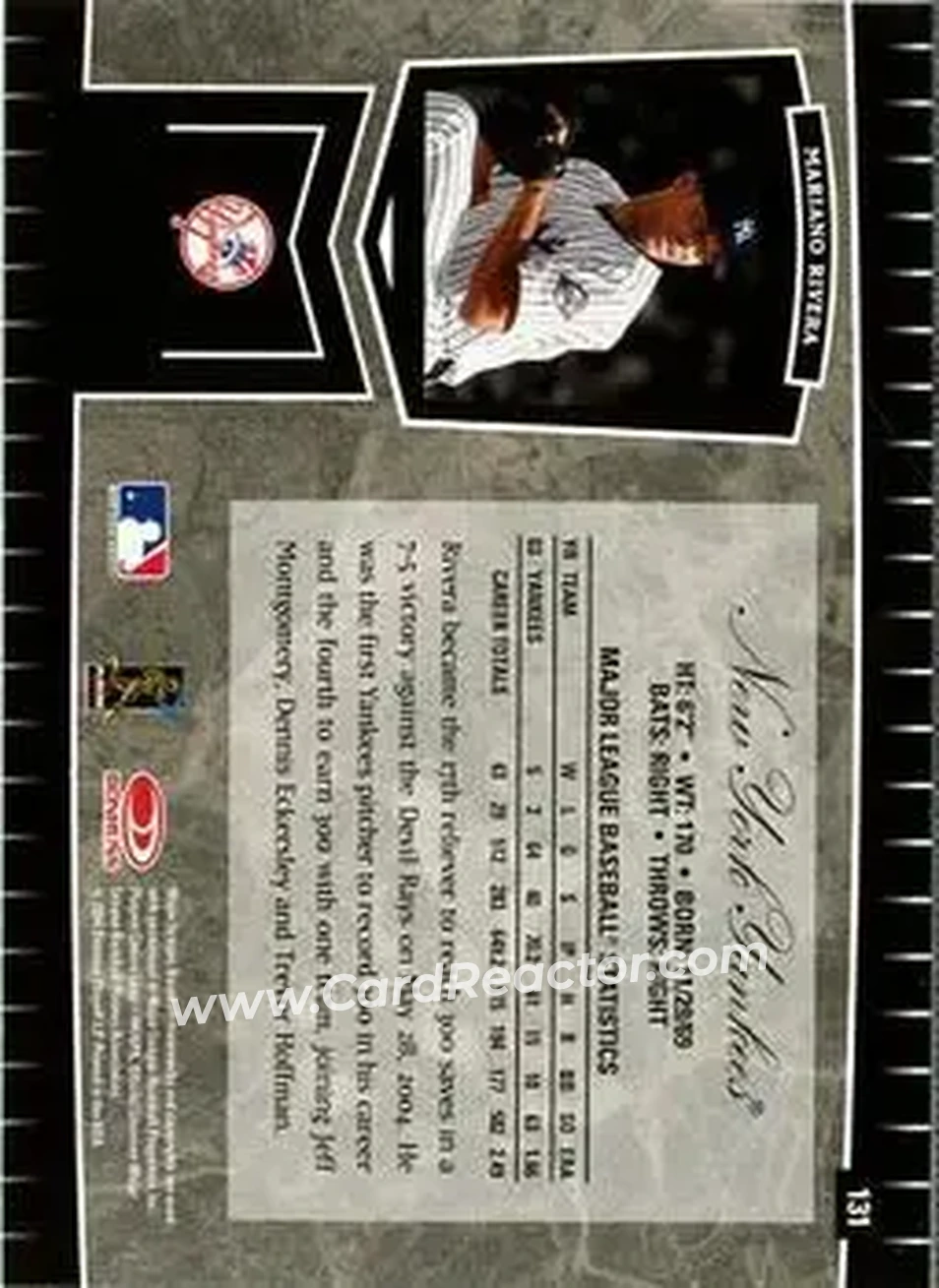 2004 Leaf Certified Cuts #131 - Mariano Rivera - New York Yankees - Back