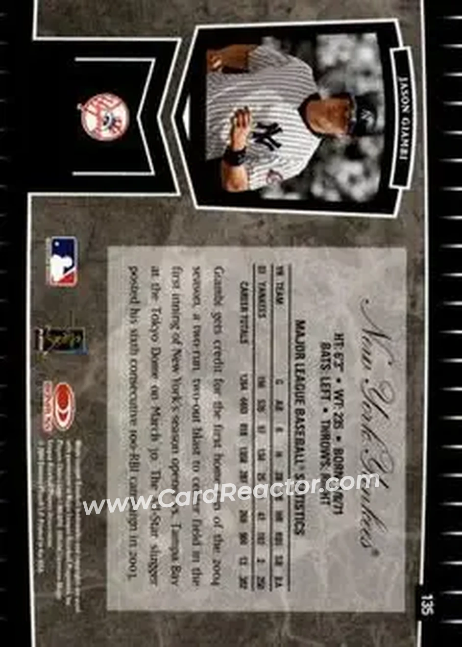 2004 Leaf Certified Cuts #135 - Jason Giambi - New York Yankees - Back