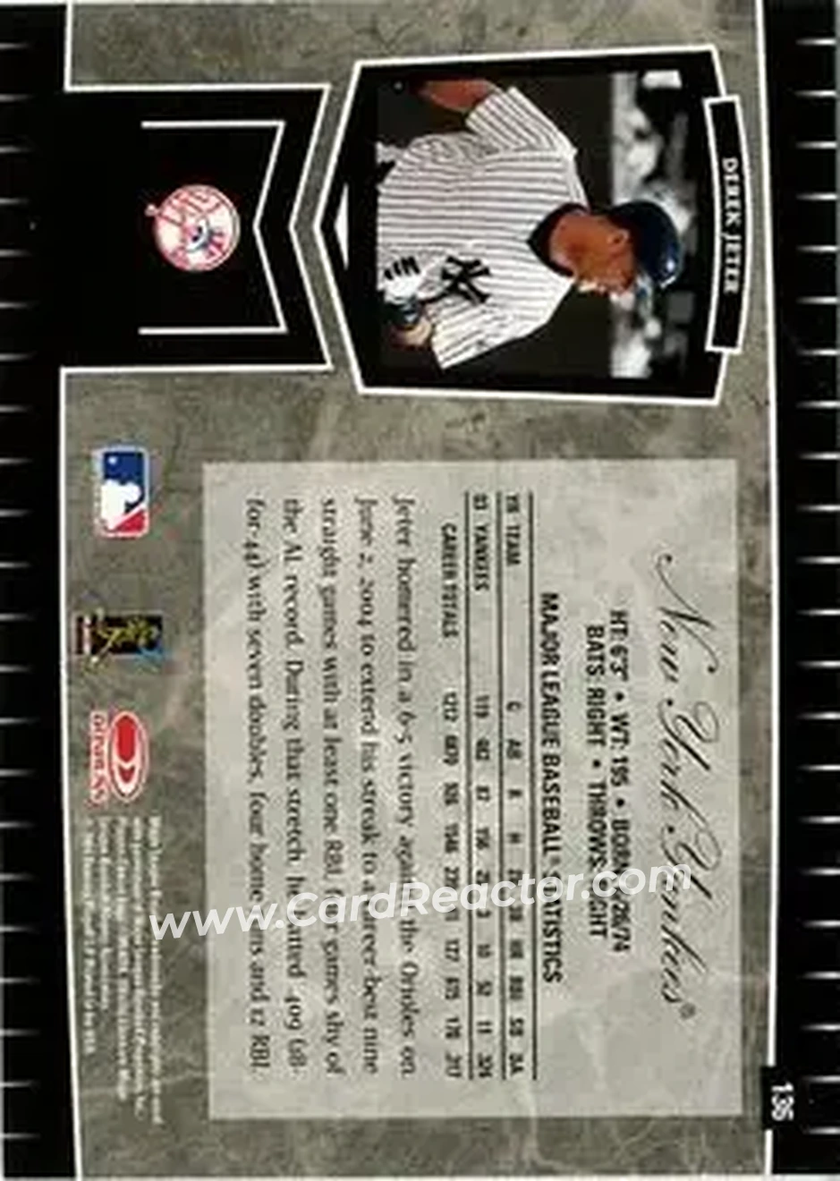 2004 Leaf Certified Cuts #136 - Derek Jeter - New York Yankees - Back 2004 Leaf Certified Cuts #136 - Derek Jeter - New York Yankees - Back