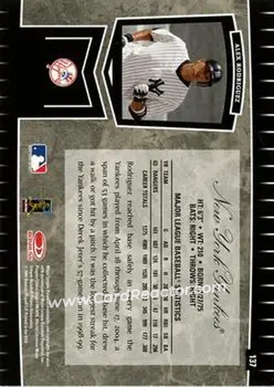2004 Leaf Certified Cuts #137 - Alex Rodriguez - New York Yankees - Back
