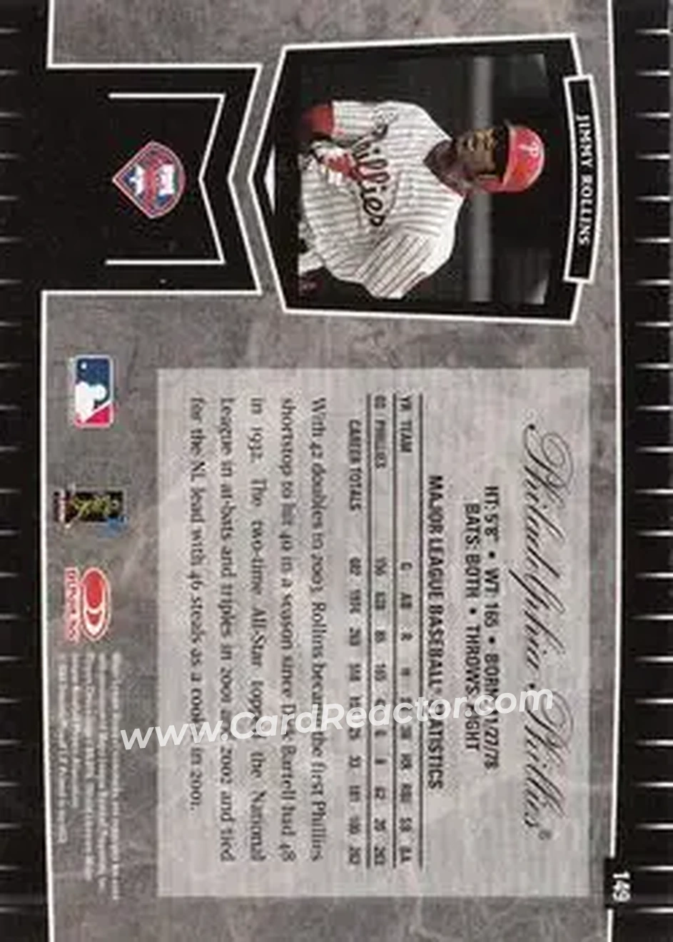 2004 Leaf Certified Cuts #149 - Jimmy Rollins - Philadelphia Phillies - Back