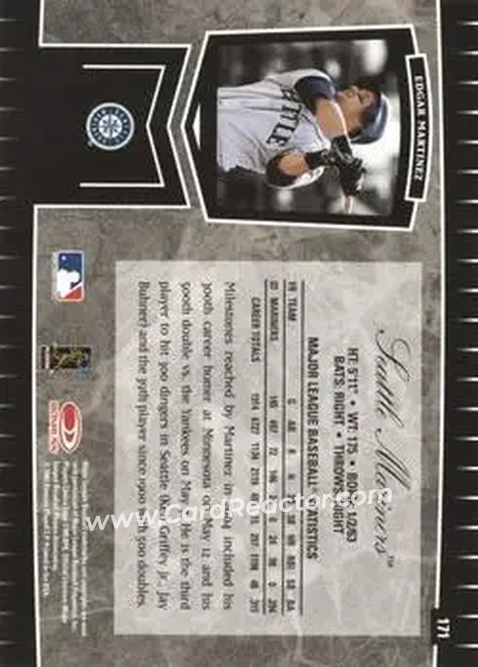 2004 Leaf Certified Cuts #171 - Edgar Martinez - Seattle Mariners - Back