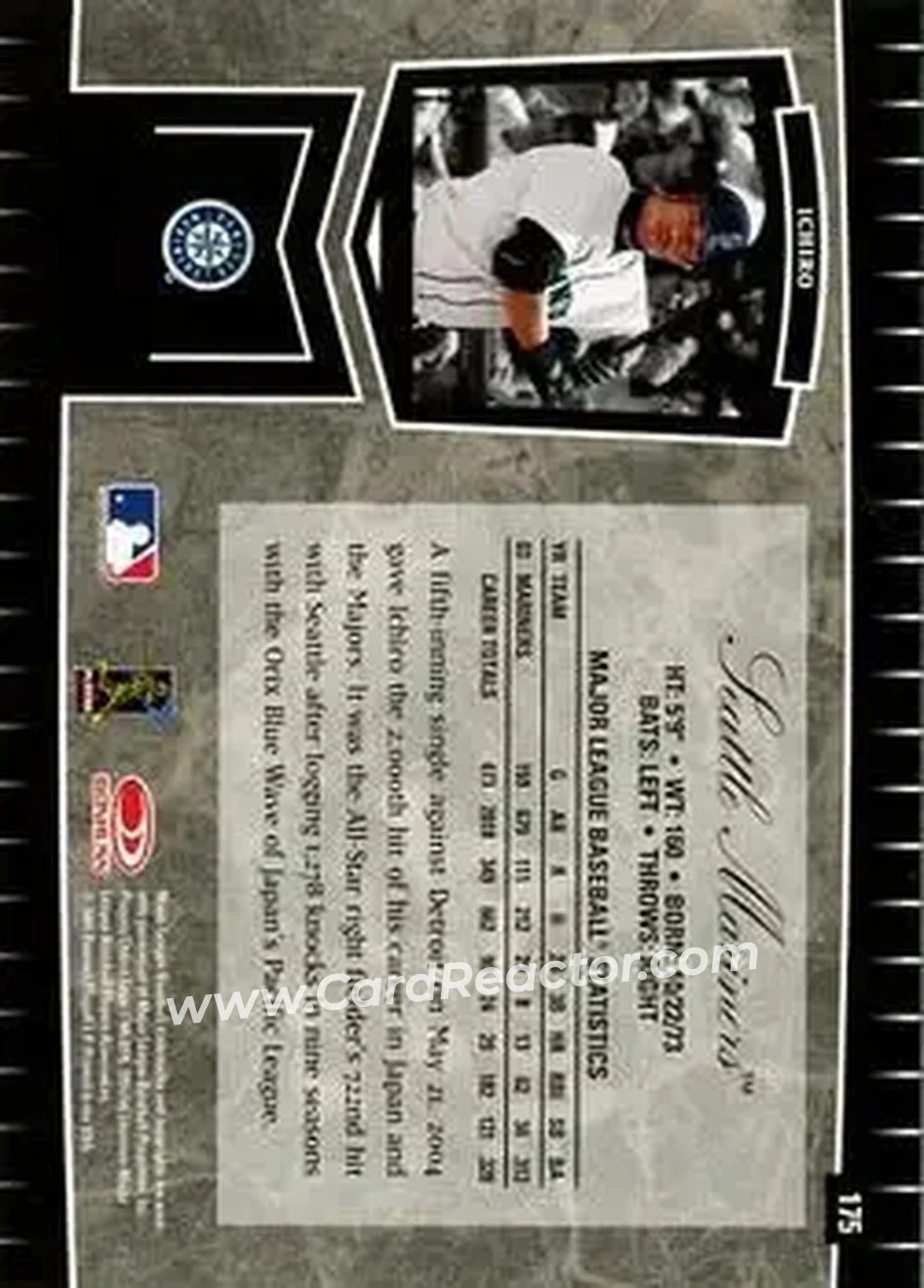 2004 Leaf Certified Cuts #175 - Ichiro - Seattle Mariners - Back 2004 Leaf Certified Cuts #175 - Ichiro - Seattle Mariners - Back
