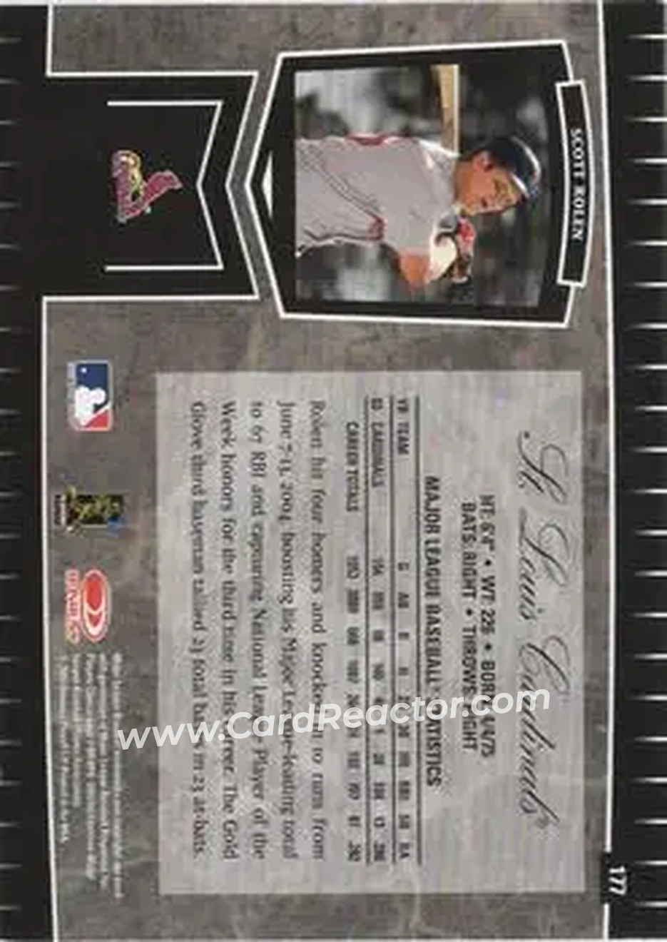 2004 Leaf Certified Cuts #177 - Scott Rolen - St. Louis Cardinals - Back