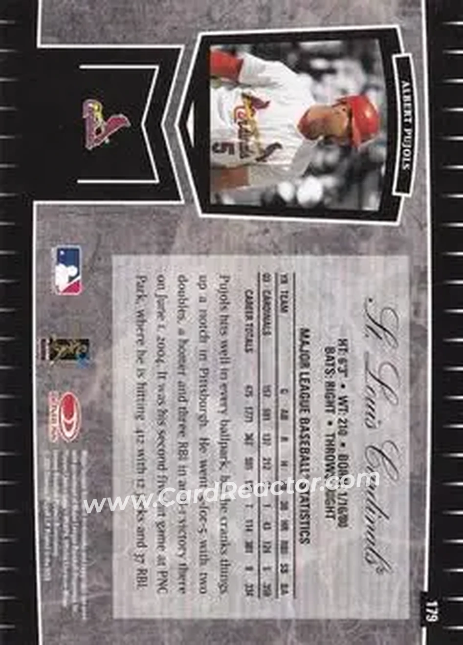 2004 Leaf Certified Cuts #179 - Albert Pujols - St. Louis Cardinals - Back