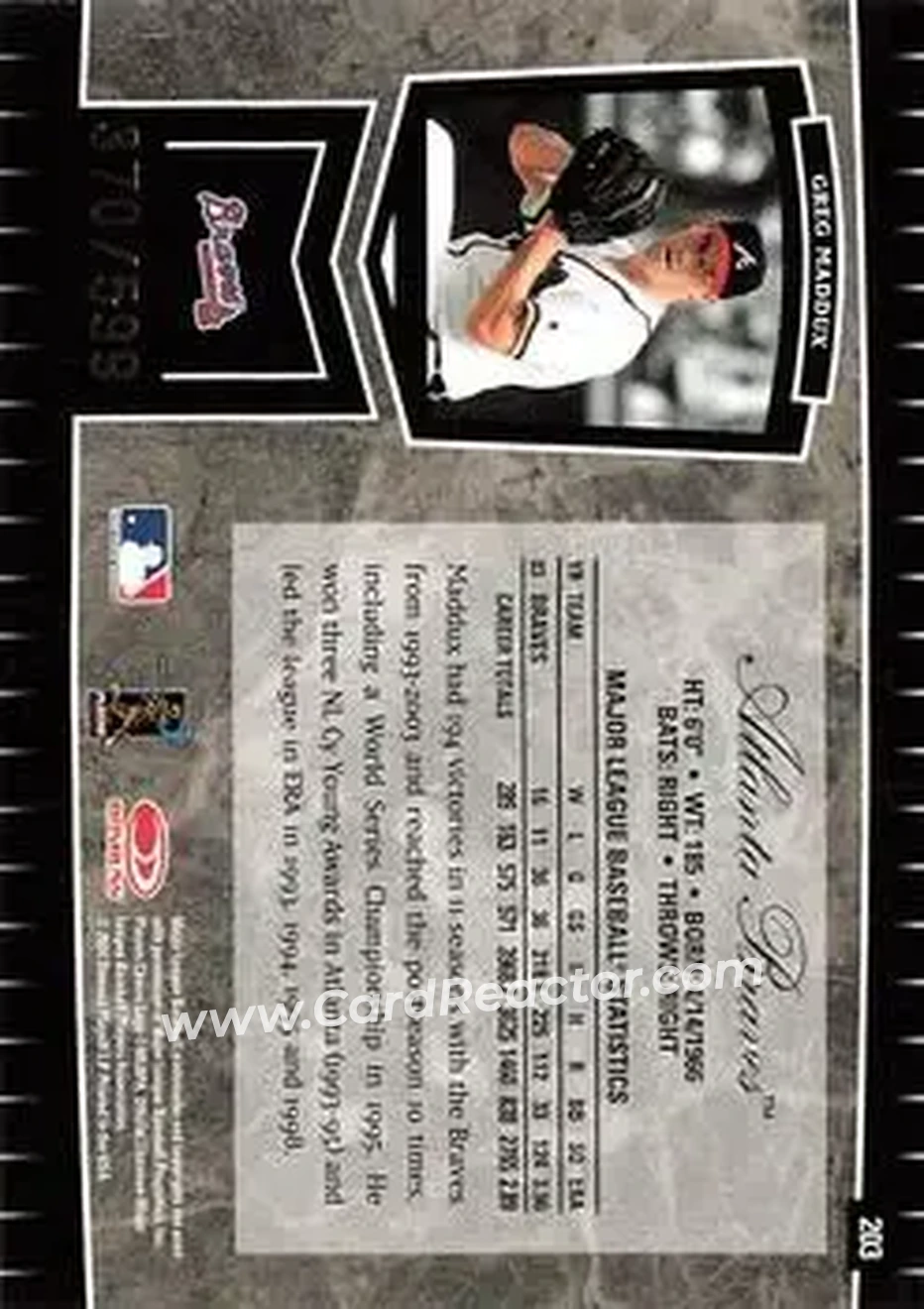 2004 Leaf Certified Cuts #203 - Greg Maddux - Atlanta Braves - Back 2004 Leaf Certified Cuts #203 - Greg Maddux - Atlanta Braves - Back