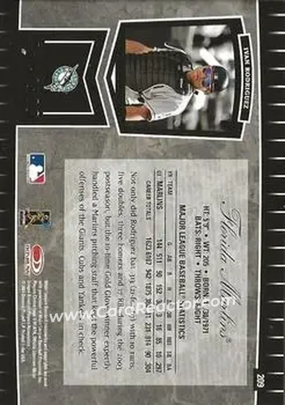 2004 Leaf Certified Cuts #209 - Ivan Rodriguez - Florida Marlins - Back